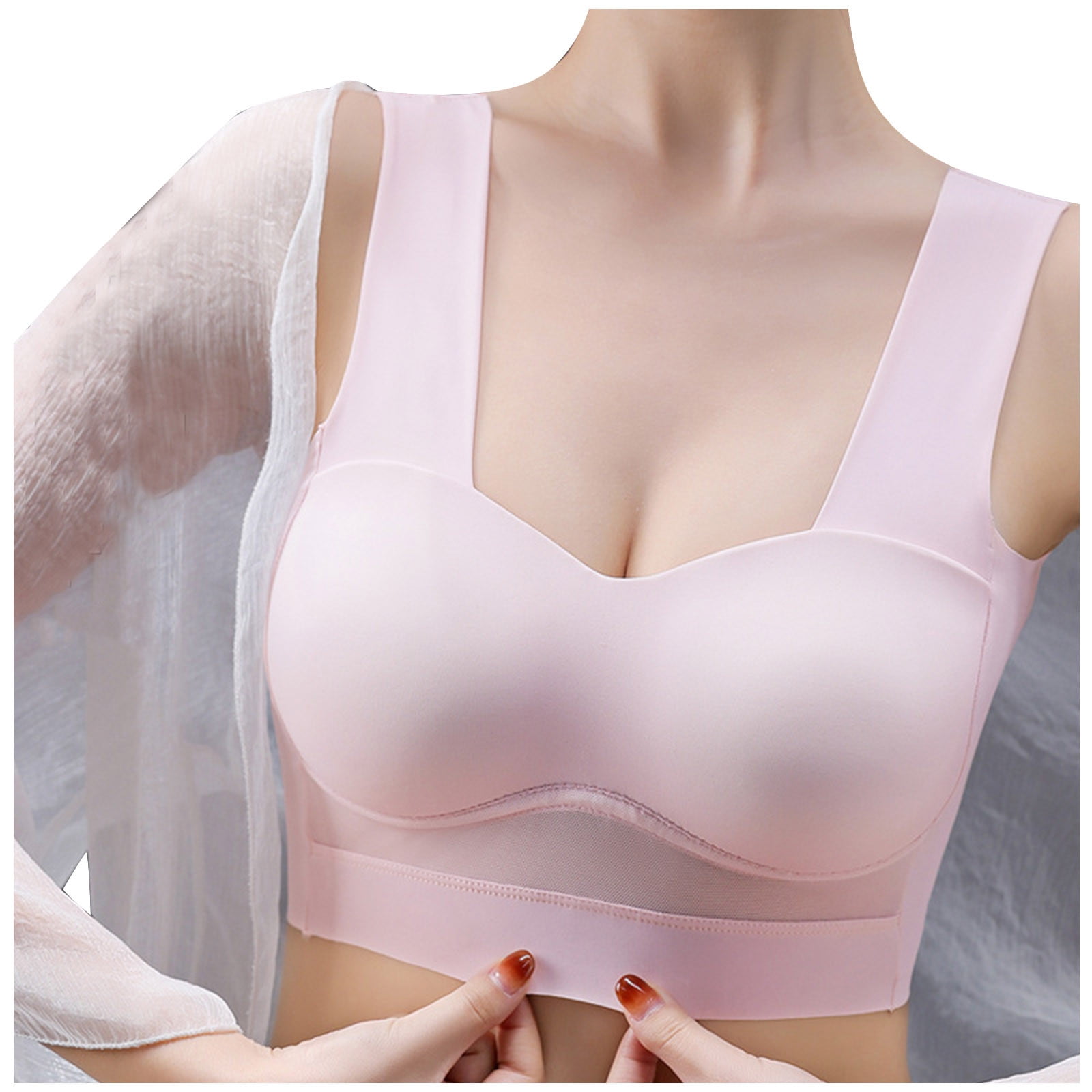 WOWENY Seamless Wirefree Bralette - Comfortable Lace Mesh Bra, Back Smoothing, Plus Size Friendly, Purple (Small)