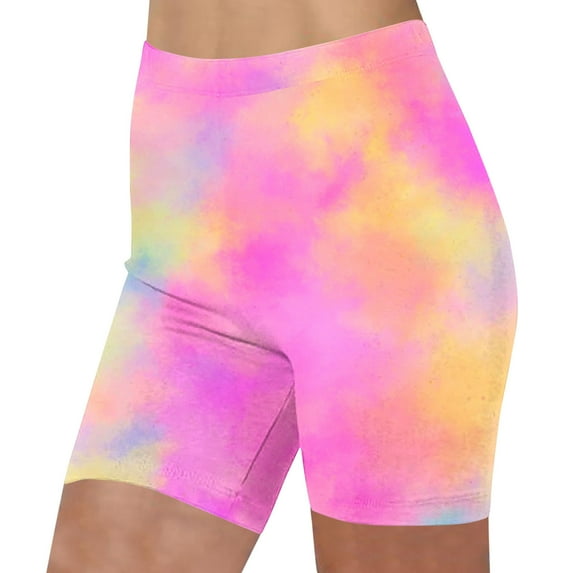 LbsKUS Tie Dye Tummy Control Yoga Shorts for Womens Workout Running Gym Tennis Shorts Sporty Short Gym Elastic Shorts High Waisted Bermuda Shorts 2024 Fashion Beach Shorts,Pink,L