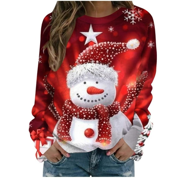 LbsKUS Winter Clearance,Christmas Sweatshirt for Women Fashion Vintage Xmas Graphic T-Shirts Crewneck Long Sleeve Casual Pullover Tops(Red,Medium)