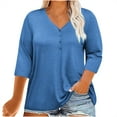 thumbnail image 1 of LbsKUS Women 3/4 Sleeve Casual Tops Four Button V Neck Pullover Shirt Classic Solid Color T-Shirt Beach Shirts(Blue,4X-Large), 1 of 9