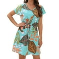 thumbnail image 1 of LbsKUS Women Beach Mini Dress Tropical Graphic Resort Wear Short Sleeve Crew Neck T-Shirt Dresses Waist Tie Belt Dress(Green,Large), 1 of 4