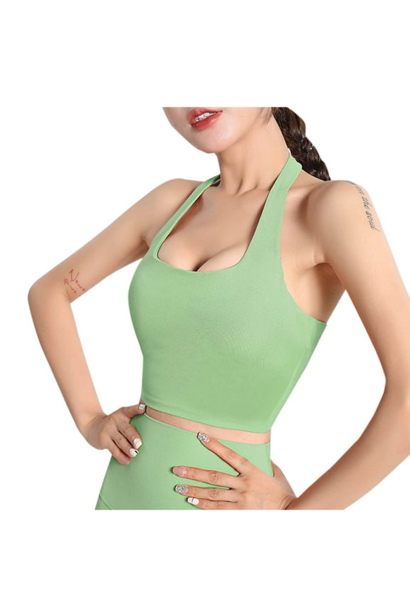 Women's Halter Bralettes Workout Sports Bra Open Back High Support Athletic Bras Square Neck Crop Tank Tops (Medium,Green)
