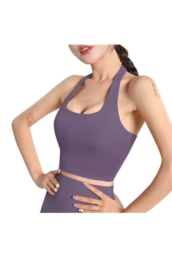 Women's Halter Bralettes Workout Sports Bra Open Back High Support Athletic Bras Square Neck Crop Tank Tops (Small,Purple)