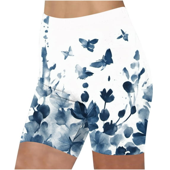 LbsKUS Womens Squat Proof Workout Gym Yoga Shorts Boho Floral Printed Shorts Pants Workout Biker Running Sport Shorts Seamless Scrunch Gym Shorts Athletic Walking Short Pants,White,M