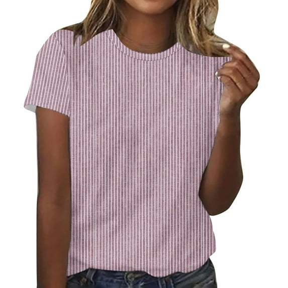 LbsKUS Womens Tops 2024 Summer Short Sleeve Loose Fit Round Neck Shirts Ribbed Knit Basic Solid Color T Shirts Tees Business Work Tops Tunic Dressy Business Causal Tops,Pink,S