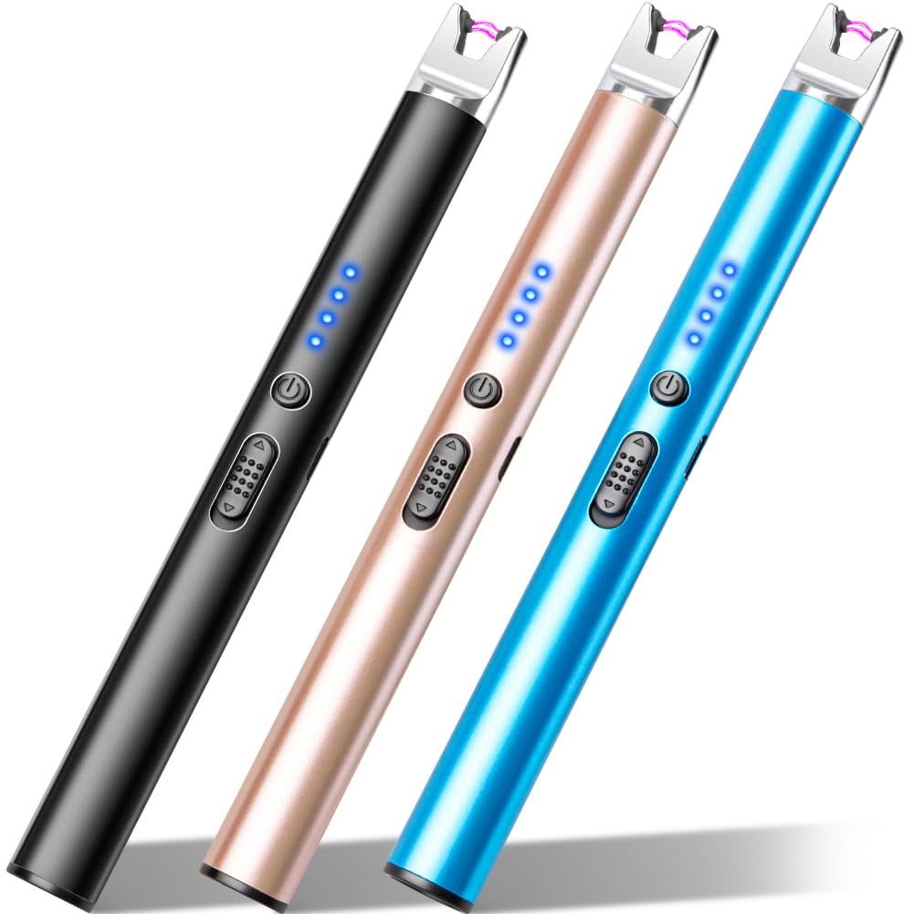JUVIW Dual Arc Electric Lighter - USB Rechargeable, Windproof, Flameless Plasma Lighter With Battery Indicator - Pink Blue