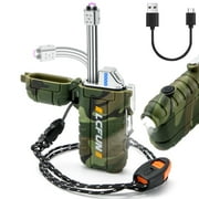 LcFun Electric Lighter USB Rechargeable Arc Lighter Windproof Plasma Lighters with LED Battery Display, Waterproof Electronic Flashlight Lighter with Whistle for Camping, Survival Tactical Gear
