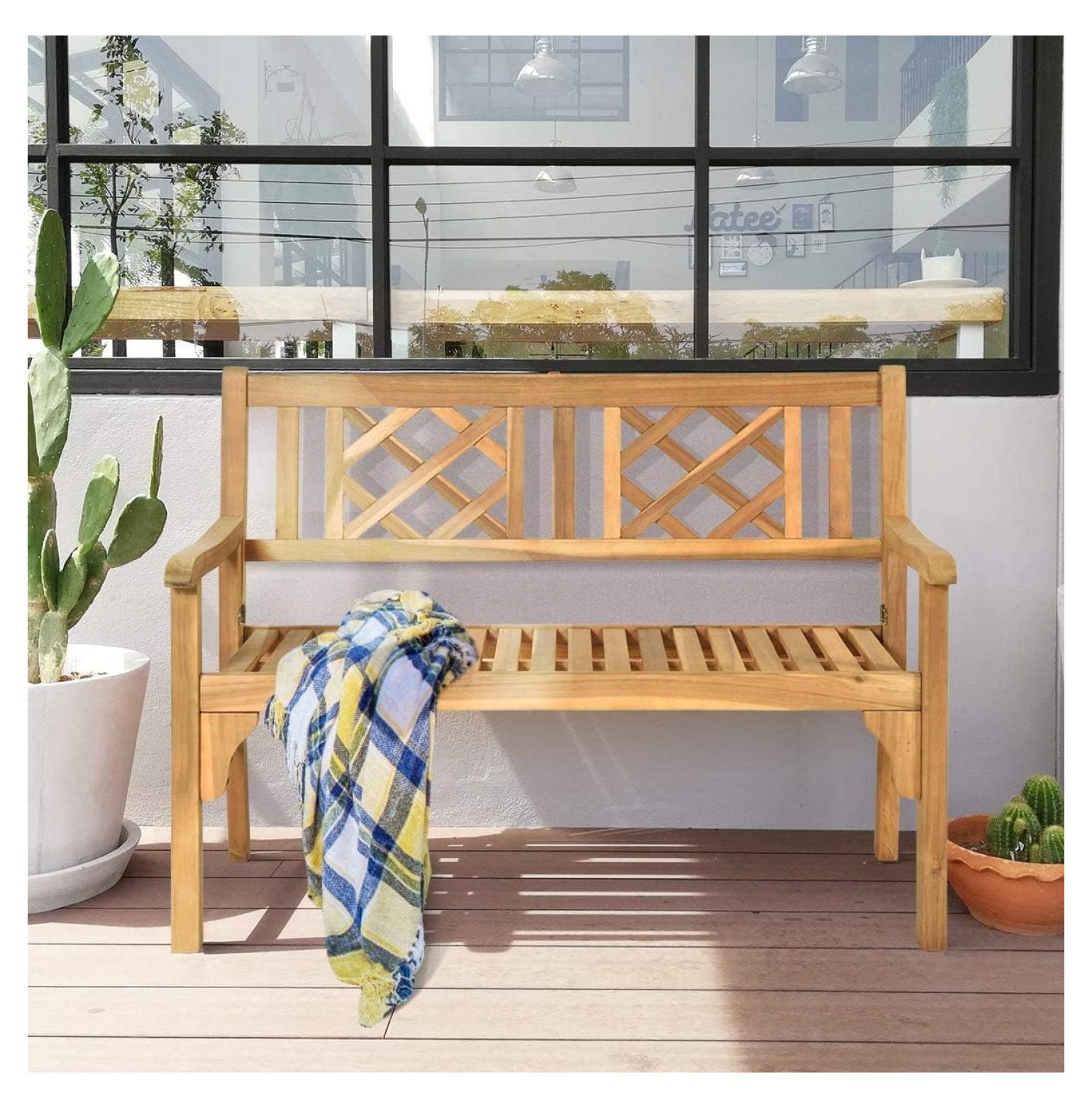 LcXctD Moccha 4 Ft Outdoor Patio Foldable Bench, Two Person Solid Wood ...