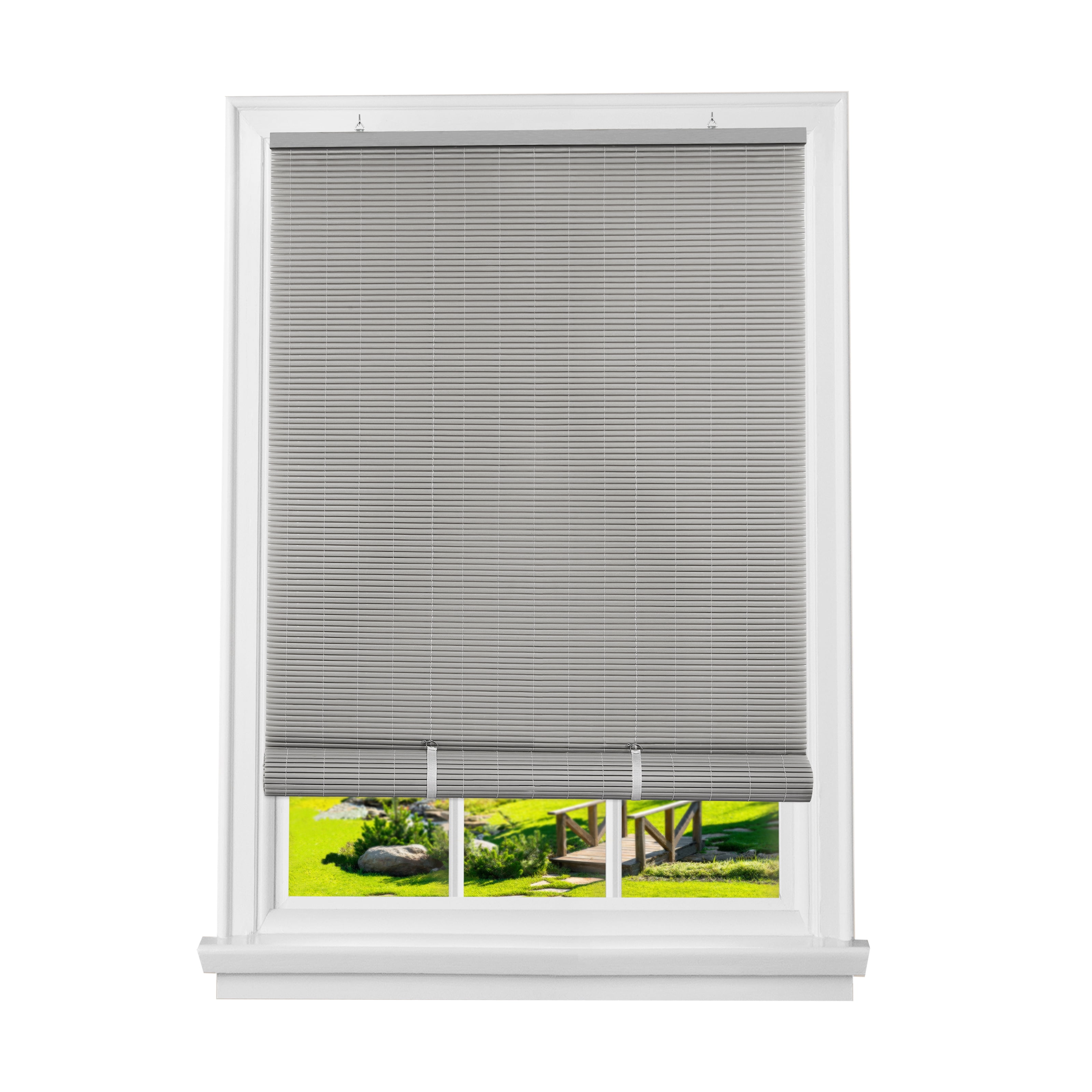 Gray Oval Cordless Rollup Light Filtering Window Blinds Shades, 30" x 72" (Length)