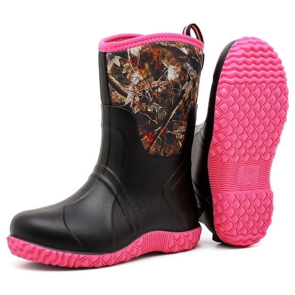 Lcamaw Women's Mid‑Calf Rubber Rain Boots, Waterproof Anti‑Slip Garden Rain Shoes with Comfortable Insole, Lightweight Outdoor Camo Work Mud Boots, Size 9