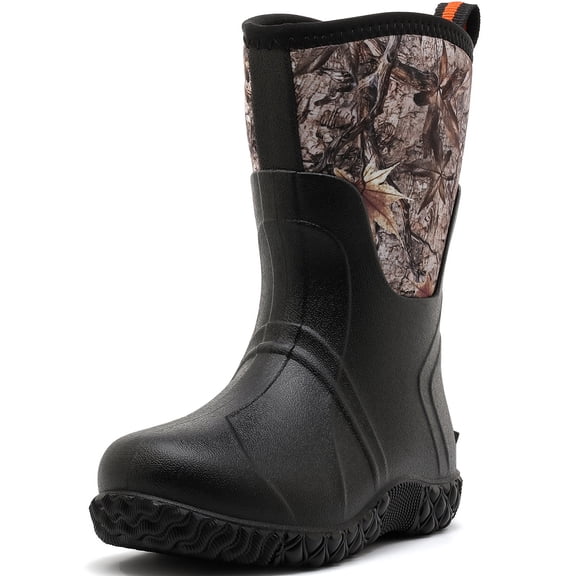 Lcamaw Kids Rain Boots, Waterproof Non-Slip Rubber Boots for Boys & Girls, Easy-On Mid-Calf Garden Mud Boots