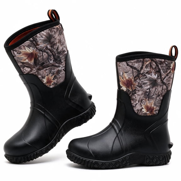 Lcamaw Kids Rain Boots, Waterproof Insulated Mid-Calf Rubber Boots for Boys Girls, Outdoor Play, Black Little Kid Size 13
