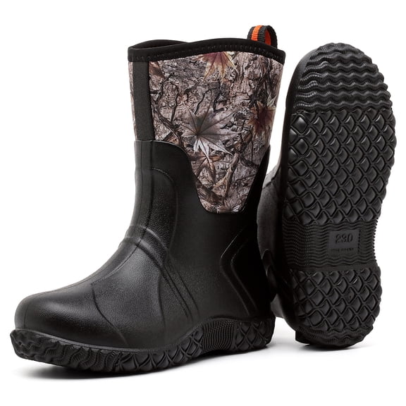 Lcamaw Women's Mid‑Calf Rubber Rain Boots, Waterproof Anti‑Slip Garden Rain Shoes with Comfortable Insole, Lightweight Outdoor Camo Work Mud Boots, Size 10