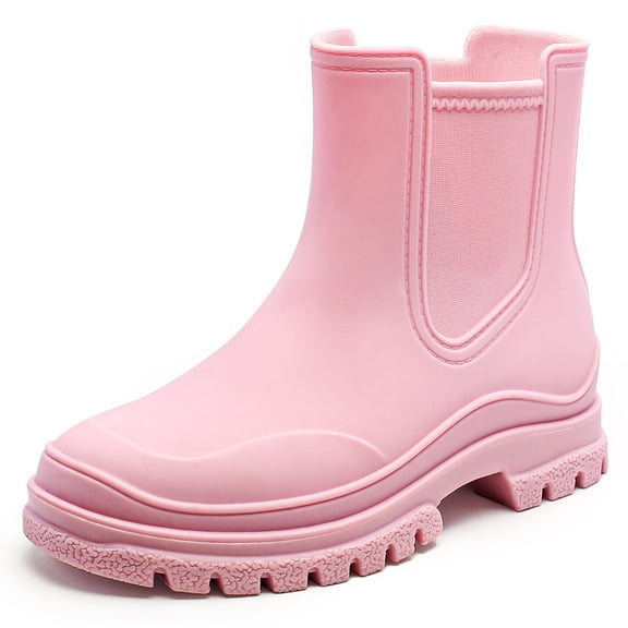 Lcamaw Women's Rain Boots Comfortable Waterproof Ankle Rubber Non-Slip Booties Fashion Chelsea Boots Chunky Platform Removable Insole Garden Muddy Weather Outdoor Walking Work