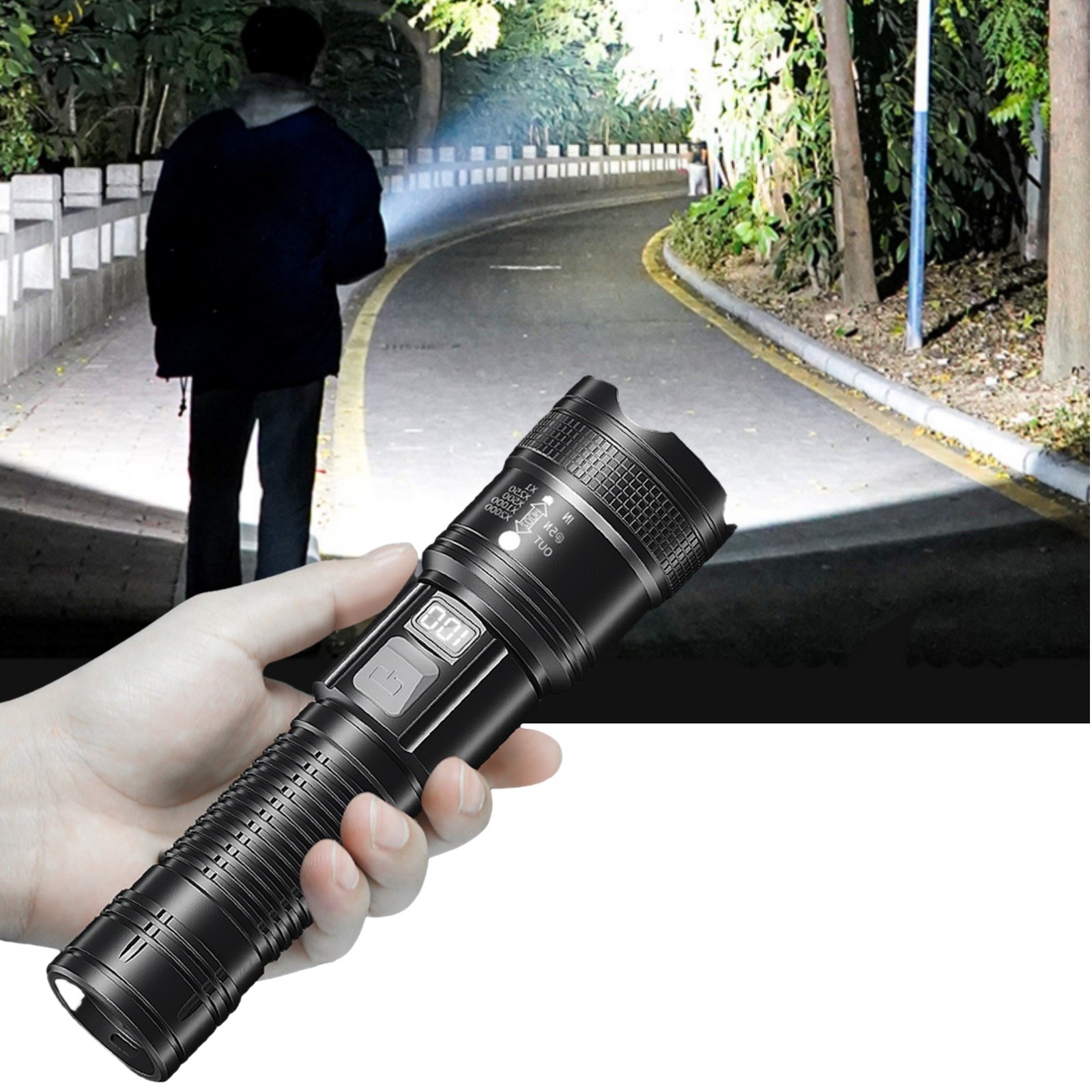 Lcd Battery Flashlight,10000 Lumens Super Bright Flashlight, Zoomable ...