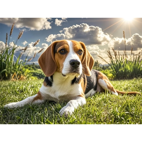 Lcdjbfbf Animal 5D Diamond Art Kit，DIY Paint Round Diamonds Paintings ,Brown Beagle Paint by Number Crystal Craft Kits for Beginners,Gem Painting for Home Living Room Decor (16X12 Inch)