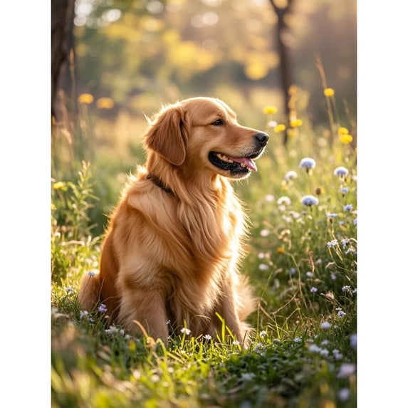 Lcdjbfbf Animal 5D Diamond Art Kit,DIY Paint Round Diamonds Paintings,Golden Retriever Paint by Number Crystal Craft Kits for Beginners,Gem Painting for Home Living Room Decor (16X12 Inch)