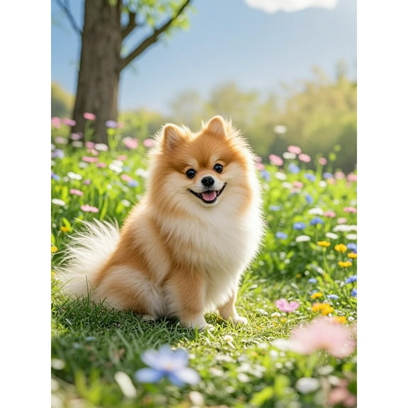 Lcdjbfbf Animal 5D Diamond Art KitDIY Paint Round Diamonds Paintings,Pomeranian Paint by Number Crystal Craft Kits for Beginners,Gem Painting for Home Living Room Decor (16X12 Inch)