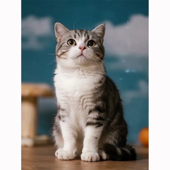 Lcdjbfbf DIY Full Round handmade Decor,5D Diamond Painting Kits,for Beginners Paint by Number Diamond Painting,Tiger spotted dwarf cat pattern,Arts and Crafts for Living Room Home Decor 12x16 inch