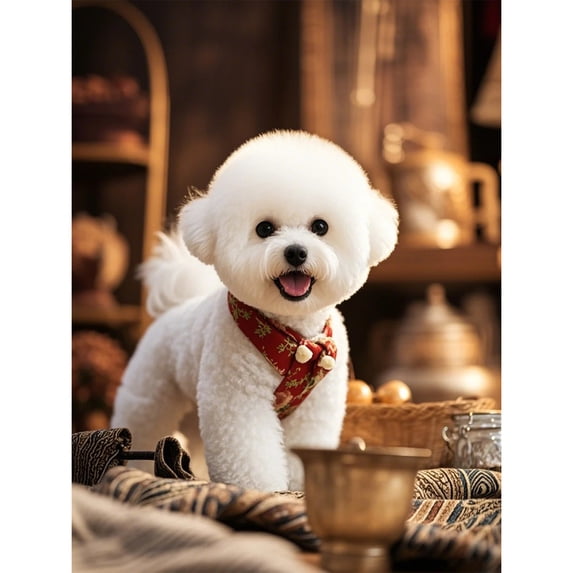 Lcdjbfbf DIY Full Round handmade Home Decor,5D Diamond Painting Kits,for Beginners Paint by Number Diamond Painting,Bichon Frise pattern,Crafts for Living Room Home Decor 12x16 inch