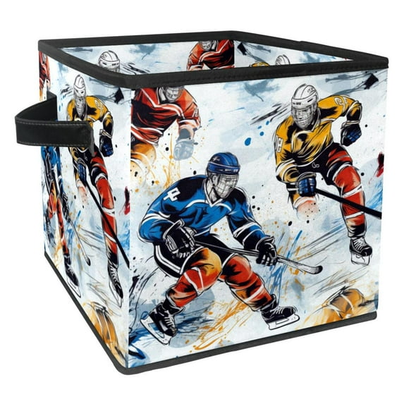 Lce Hockey Large Capacity Foldable Storage Box with Handle for Toy and Clothes Storage, 10.8"x10.5"x10.6
