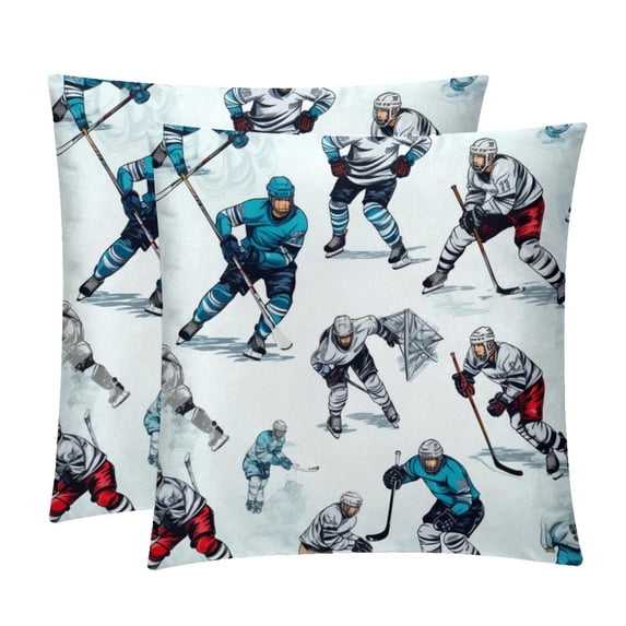 Lce Hockey Luxurious Velvet Throw Covers Pillow Inserts - Set of 2 Throw Pillows with Unique Patterns - 16x16, 18x18, 20x20 Inches for Home Decor and Gifts