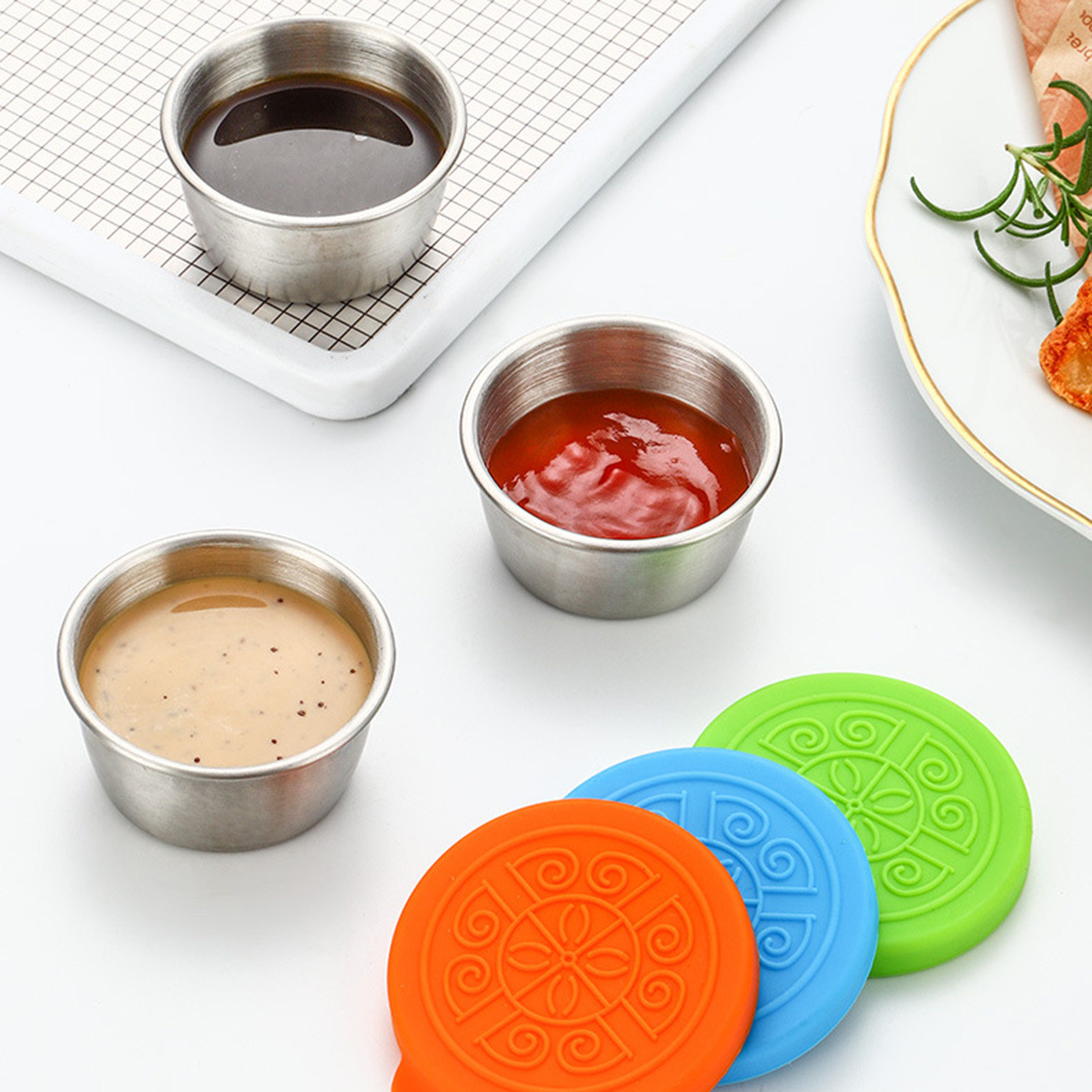 Lchentee Condiment Container Portable Salad Dressing Container Set 1 Set 40ml Cups with Silicone