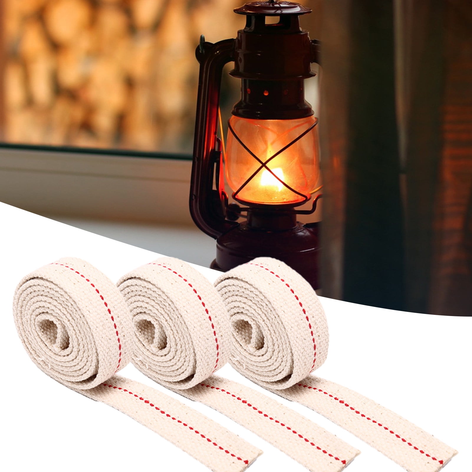 Oil Lamp Wicks, 9.84ft Cotton Flat Wick With Red Stitch - 1/2in Width, Replacement For Kerosene & Paraffin Lamps (White)