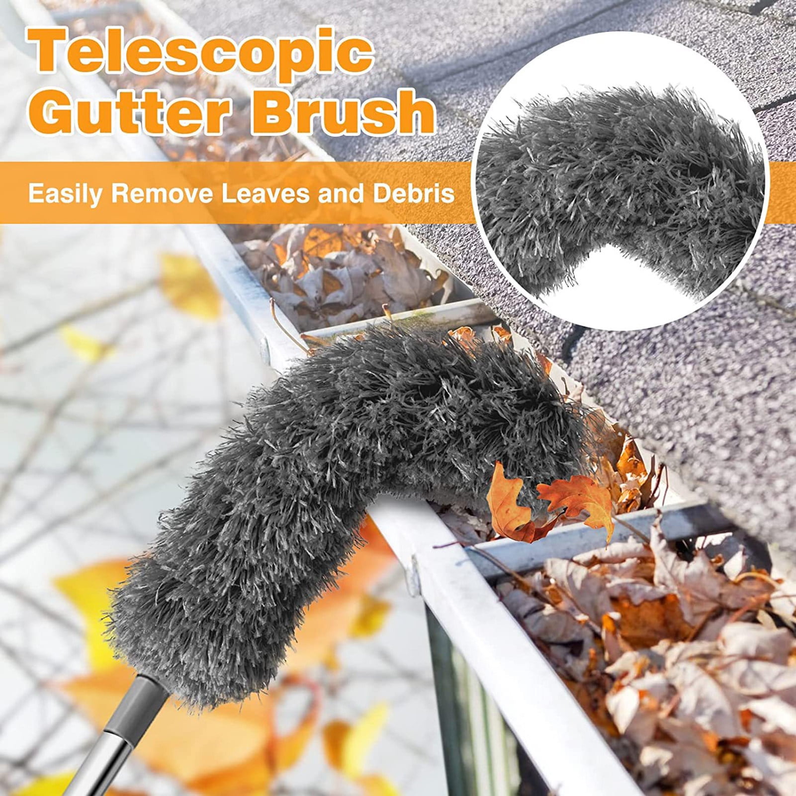 Lchentee Telescoping Gutter Cleaner Telescopic Gutter Cleaning Brush Adjustable Angle for Hard