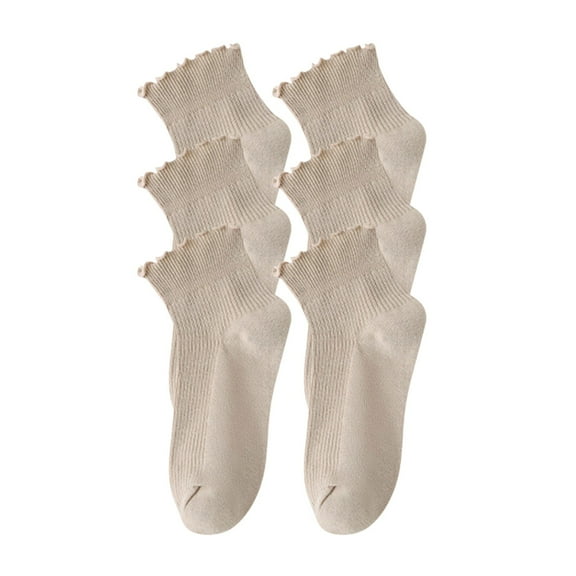 LckLvx 3 Pack Ruffle Socks for Women Cotton Solid Color Ankle Socks Cute Casual Frilly Crew Socks