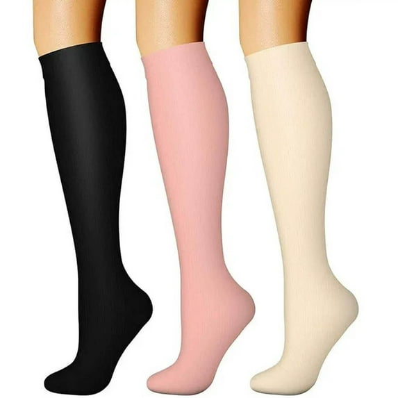 LckLvx 3Pairs Socks for Women Solid Color Knee High Stocking Stretchy Lightweight Athletic Running Travel Socks