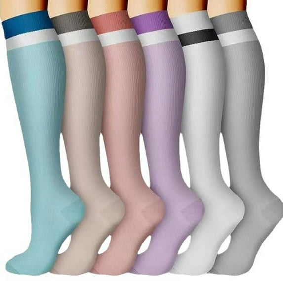 LckLvx 6 Pairs Over the Knee Socks for Women Colorful Athletic Running Socks Comfy Stretch Sports Knee High Socks