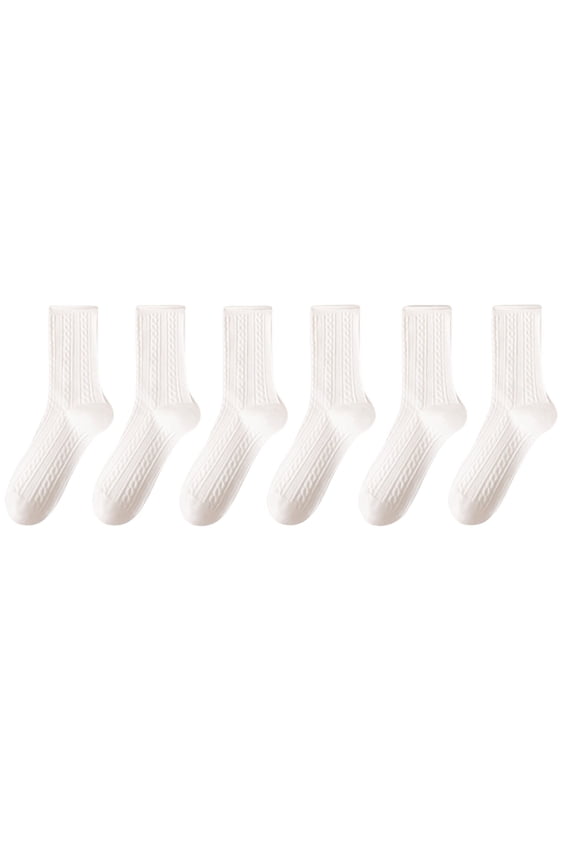 6 Pairs Women's Cable Knit Socks Soft Comfy Warm Mid Calf Socks Solid Color Thicken Stretchy Socks