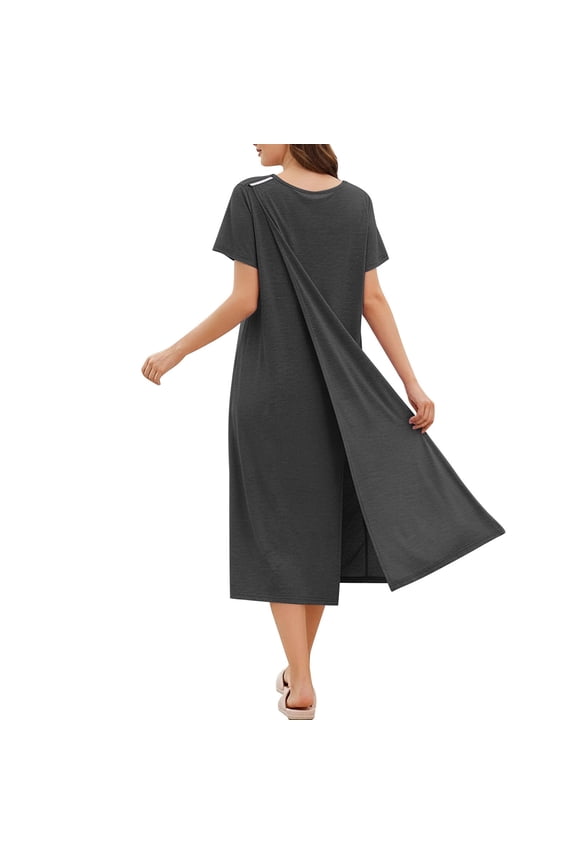 Casual Gowns for Women Open Back Tear Away Snap Dress Short Sleeve Soft Night Robes