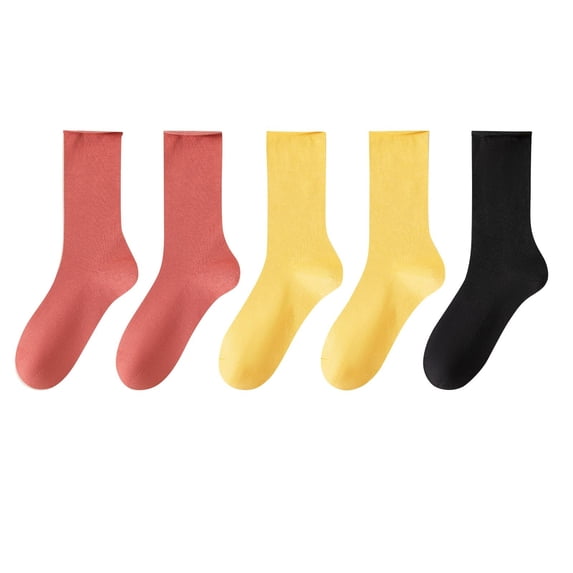 LckLvx Cotton Socks 5 Pairs for Women Solid Color Comfy Tube Crew Sock Casual Cotton Sock for School Dress Uniform