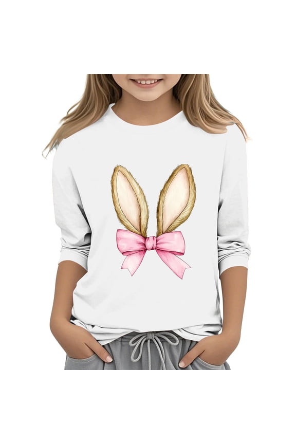 Cute Tops for Girls Easter 3/4 Sleeve Shirts Casual Stretch Graphic Print Tee Tops 3-12 Years