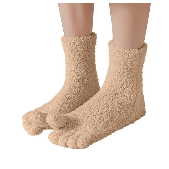 LckLvx Fuzzy Warm Toe Socks for Women Winter Soft Thick Thermal Fleece Crew Socks Five Finger Home Sleep Socks