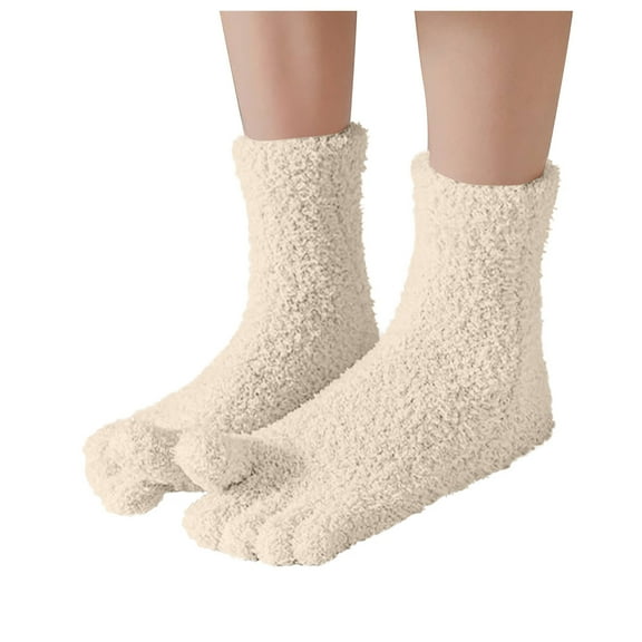 LckLvx Fuzzy Warm Toe Socks for Women Winter Soft Thick Thermal Fleece Crew Socks Five Finger Home Sleep Socks