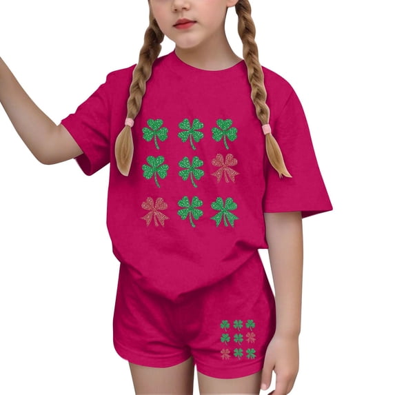 LckLvx Girls Boys St Patricks Outfit Cute Shamrock Graphic Short Sleeve T-Shirt and Shorts Kids Casual 2 Piece Outfit