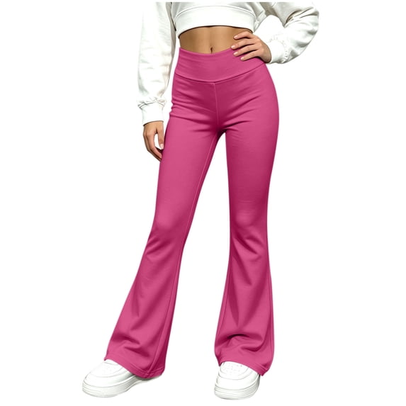 LckLvx Girls Flare Leggings Elastic Waist Stretchy Casual Pants Plain Athletic Yoga Dance Activewear