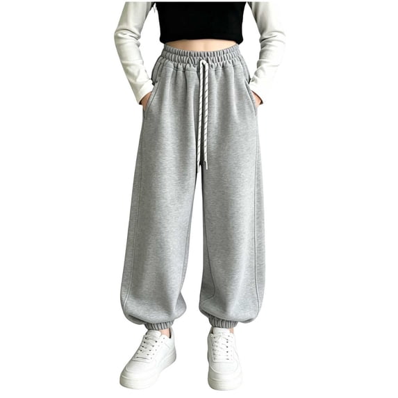 LckLvx Girls Jogger Pants Baggy Wide Leg Elastic Waist Sweatpants with Pockets School Daily Wear