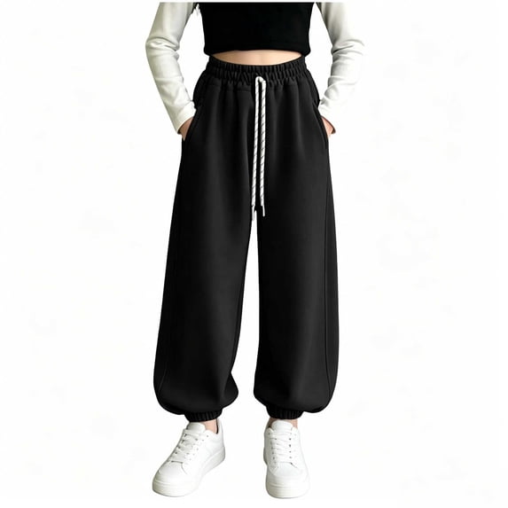 LckLvx Girls Jogger Pants Baggy Wide Leg Elastic Waist Sweatpants with Pockets School Daily Wear