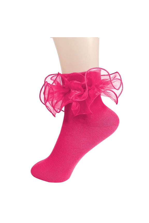 Girls Ruffle Socks Double Lace Frilly Dress Socks Kids Colorful Cute Ankle Socks Age 1-10