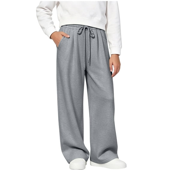 LckLvx Girls Sweatpants Wide Leg Drawstring Waist Pants with Pockets Kids Back to School Wear