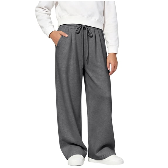 LckLvx Girls Sweatpants Wide Leg Drawstring Waist Pants with Pockets Kids Back to School Wear