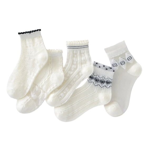 LckLvx Girls Thin Cotton Socks 5 Pair Casual Breathable School Ankle Socks for 1-12 Years Girls
