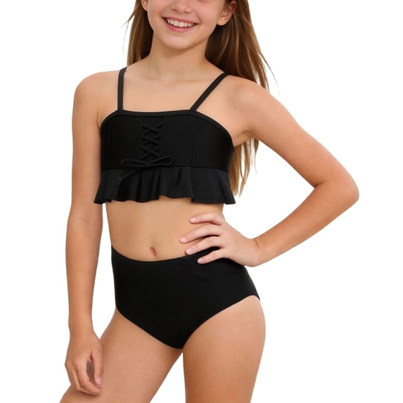 LckLvx Girls Two Pieces Swimsuit High Waisted Bikini Set Ruffle Cami Tops Matching Swimwear 3-14 Years