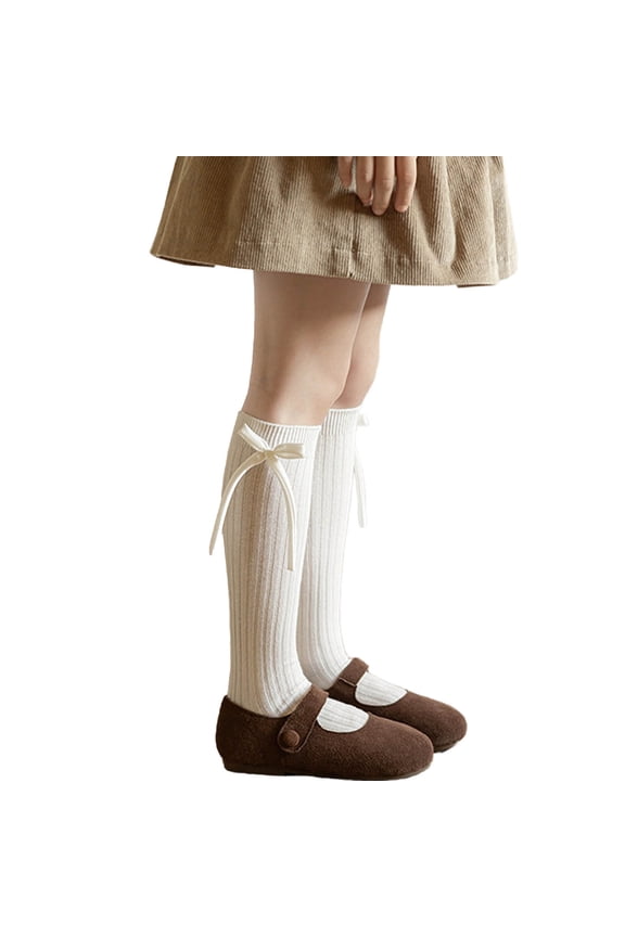 Knee High Socks for Girls Seamless School Uniform Long Socks with Bow Casual Daily Wear