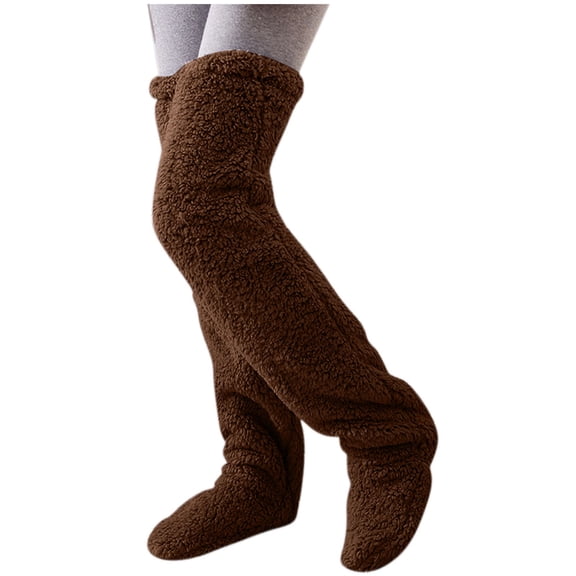 LckLvx Over Knee Fuzzy Socks for Women Thigh High Thick Warm Winter Fleece Stockings Long Leg Warmers Home Sleeping Socks