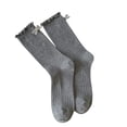 thumbnail image 1 of LckLvx Ruffle Socks for Women Cute Frilly Knit Socks with Bow Solid Color Casual Mid Calf Socks, 1 of 3